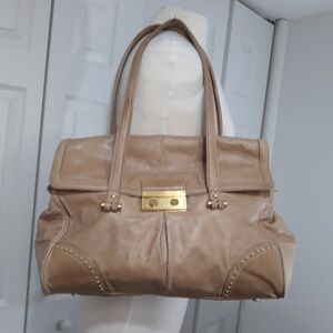 Talbots 100% Leather Beige shoulder/ Handback Foldover bag